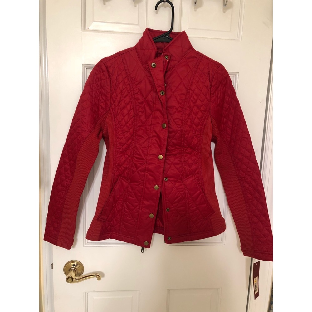 Red quilted jacket